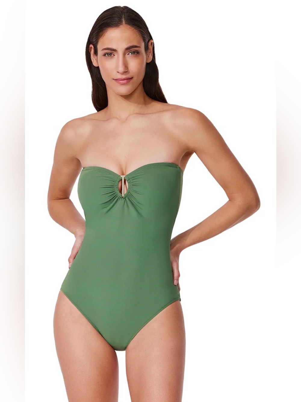 Profile by Gottex Dusk Green Bandeau Strapless One-Piece Swimsuit Size 14 NWT